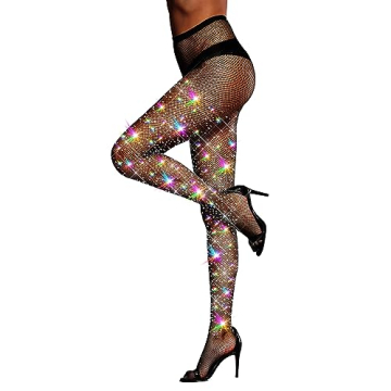 LUCKELF Sexy High Waist Rhinestone Fishnet Tights for Parties