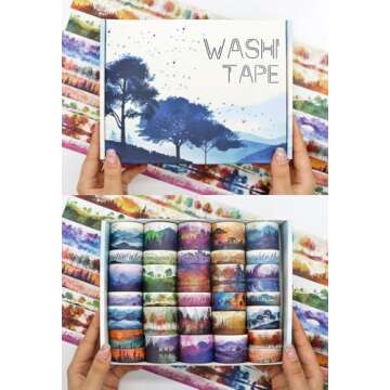 Washi Tape Set 32 Rolls, Four Seasons Forest Natural Washi Tapes for Journaling, Planner, Trees Mask...