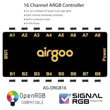 airgoo 16-Port Signal RGB Controller - SATA Powered ARGB Hub for PC Lighting