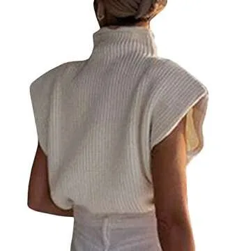 xxxiticat Women's Cap Sleeve Sweater Vest Mock Neck Knit Pullover Tank Shirt 2025 Trendy Spring Summer Sleeveless Cute Top(WH,M) White