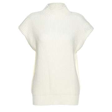 xxxiticat Women's Cap Sleeve Sweater Vest Mock Neck Knit Pullover Tank Shirt 2025 Trendy Spring Summer Sleeveless Cute Top(WH,M) White