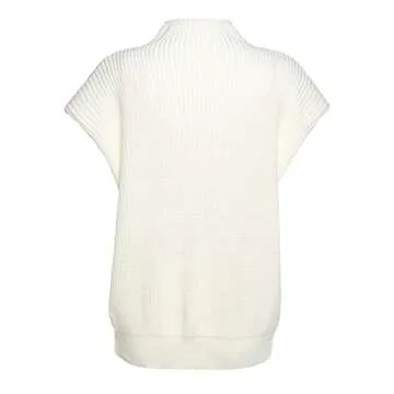 xxxiticat Women's Cap Sleeve Sweater Vest Mock Neck Knit Pullover Tank Shirt 2025 Trendy Spring Summer Sleeveless Cute Top(WH,M) White