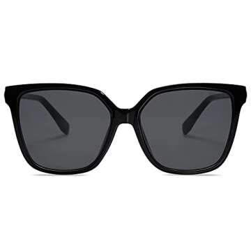 SOJOS Fashion Square Sunglasses for Women Trendy UV Protection Lens Womens Sunnies Sunglasses SJ2196, Black Frame/Grey Lens