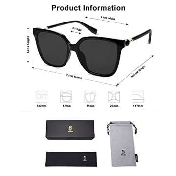 SOJOS Fashion Square Sunglasses for Women Trendy UV Protection Lens Womens Sunnies Sunglasses SJ2196, Black Frame/Grey Lens