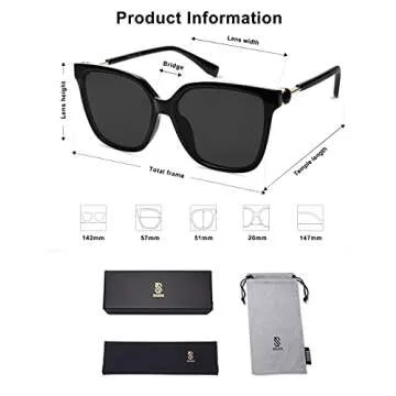SOJOS Fashion Square Sunglasses for Women Trendy UV Protection Lens Womens Sunnies Sunglasses SJ2196, Black Frame/Grey Lens