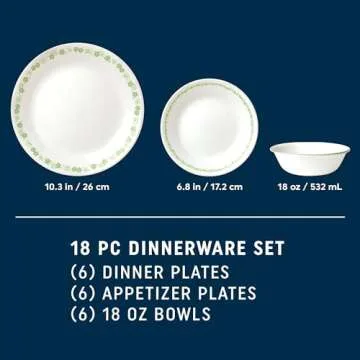 Corelle Vitrelle 18 Piece Dinnerware Set, Unbreakable Elegant Tableware for 6