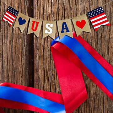 Independence Day Burlap Banners for 4th of July Decorations USA Bunting American Flag Banners Garlands for Mantel Fireplace Decorations Labor Day Decorations