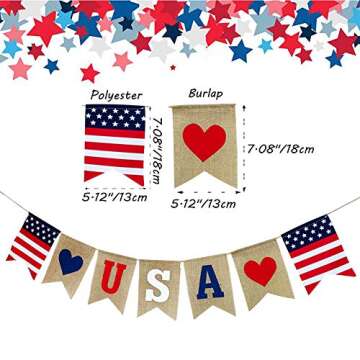Independence Day Burlap Banners for 4th of July Decorations USA Bunting American Flag Banners Garlands for Mantel Fireplace Decorations Labor Day Decorations
