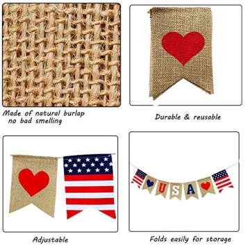 Independence Day Burlap Banners for 4th of July Decorations USA Bunting American Flag Banners Garlands for Mantel Fireplace Decorations Labor Day Decorations