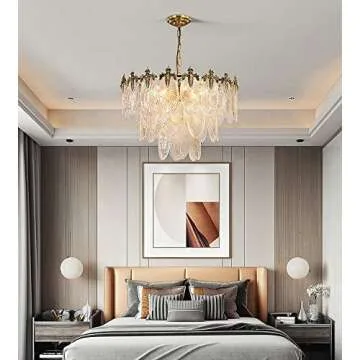 A Million Modern Pendant Chandelier, 8-Light Round 24" LED Ceiling Light, 3-Tier Crystal Hanging Clear Lampshade Lighting Fixture for Dinning Rooms Living Room (Gold)