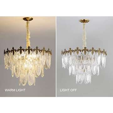 A Million Modern Pendant Chandelier, 8-Light Round 24" LED Ceiling Light, 3-Tier Crystal Hanging Clear Lampshade Lighting Fixture for Dinning Rooms Living Room (Gold)