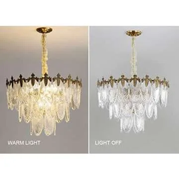 A Million Modern Pendant Chandelier, 8-Light Round 24" LED Ceiling Light, 3-Tier Crystal Hanging Clear Lampshade Lighting Fixture for Dinning Rooms Living Room (Gold)