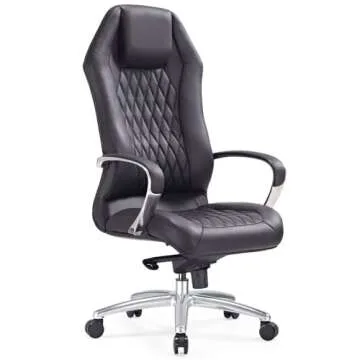 Zuri Furniture Modern Ergonomic Sterling Genuine Leather Executive Chair with Aluminum Base- Black