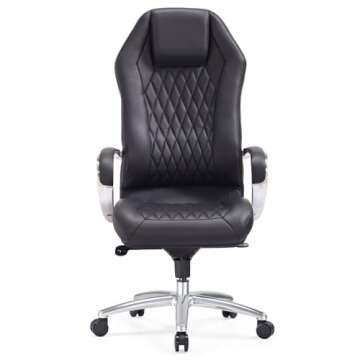 Zuri Furniture Modern Ergonomic Sterling Genuine Leather Executive Chair with Aluminum Base- Black
