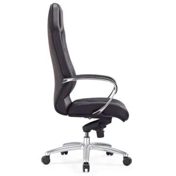 Zuri Furniture Modern Ergonomic Sterling Genuine Leather Executive Chair with Aluminum Base- Black