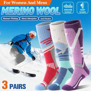 Merino Wool Ski Socks for Mens Womens Winter Thermal Warm Thick Knee High Snowboarding Skiing Socks ...