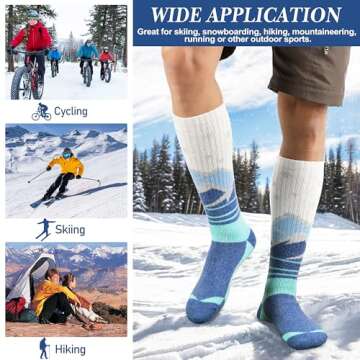 Merino Wool Ski Socks for Mens Womens Winter Thermal Warm Thick Knee High Snowboarding Skiing Socks for Cold Weather 3 Pairs Gifts Stocking Stuffers(Red/Blue/Purple,M)