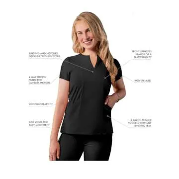 Adar Uniforms, Addition Scrubs for Women - Notched V-Neck Scrub Top - A6002 - Black - M