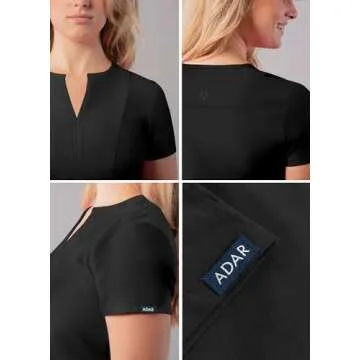 Adar Uniforms, Addition Scrubs for Women - Notched V-Neck Scrub Top - A6002 - Black - M
