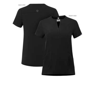 Adar Uniforms, Addition Scrubs for Women - Notched V-Neck Scrub Top - A6002 - Black - M