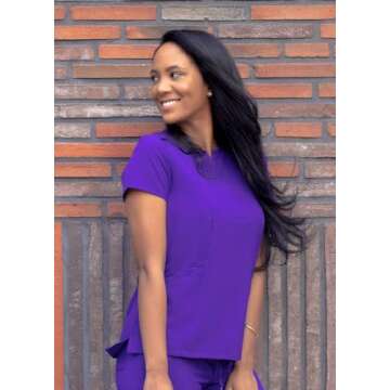 Adar Uniforms, Addition Scrubs for Women - Notched V-Neck Scrub Top - A6002 - Black - M