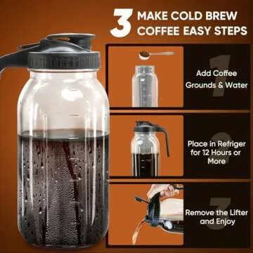 Cold Brew Coffee Maker Pitcher 64oz with Stainless Steel Filter