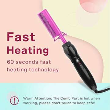 Homfu Electric Hot Comb for Straightening and Curling Hair - Ceramic Flat Iron Designed for Natural ...