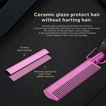 Homfu Electric Hot Comb for Straightening and Curling Hair - Ceramic Flat Iron Designed for Natural Black Hair - Anti-Scald Beard Straightening Comb
