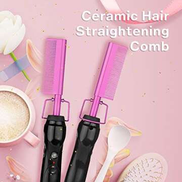 Homfu Electric Hot Comb for Straightening and Curling Hair - Ceramic Flat Iron Designed for Natural Black Hair - Anti-Scald Beard Straightening Comb