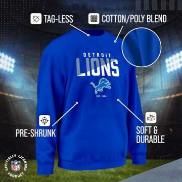 Team Fan Apparel Adult NFL Diagonal Fade Color Block Crewneck Sweatshirt - Officially Licensed - Tagless - Unisex Pullover (Detroit Lions - Royal, Small)