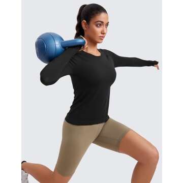 CRZ YOGA Womens Seamless Workout Long Sleeve Shirts Quick Dry Gym Athletic Tops Breathable Running Yoga T-Shirts Black Medium