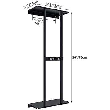 STWWO Bathroom Towel Storage Rack, Towel Racks for Bathroom Wall Mounted 30 inch with Shelf Can Holds 6 Large Towels, Wall Towel Rack for Rolled Towels, Black