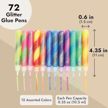 Bright Creations Glue with Glitter Gel Pens for Kids - 0.35 Oz Rainbow Glue Stick Set for Arts and Crafts Projects, Slime Supplies, Scrapbooking, Cards (12 Swirl Colors) - Pack of 72