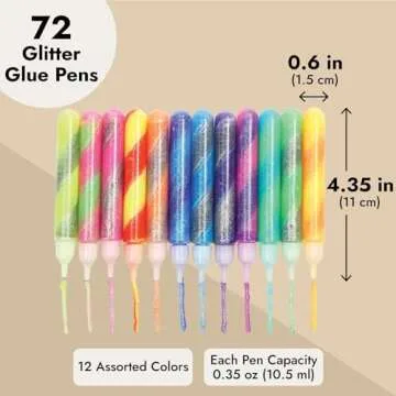 Bright Creations Glue with Glitter Gel Pens for Kids - 0.35 Oz Rainbow Glue Stick Set for Arts and Crafts Projects, Slime Supplies, Scrapbooking, Cards (12 Swirl Colors) - Pack of 72
