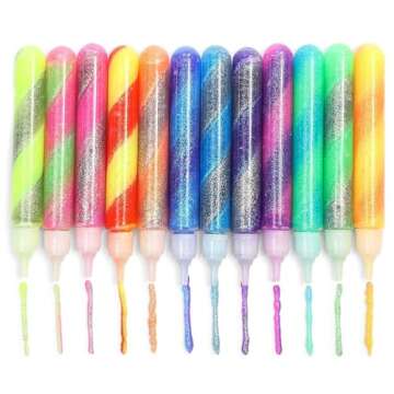 Bright Creations Glue with Glitter Gel Pens for Kids - 0.35 Oz Rainbow Glue Stick Set for Arts and Crafts Projects, Slime Supplies, Scrapbooking, Cards (12 Swirl Colors) - Pack of 72
