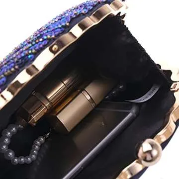 LIFEWISH Luxury Sequins Beaded Evening Bag, Peacock Blue