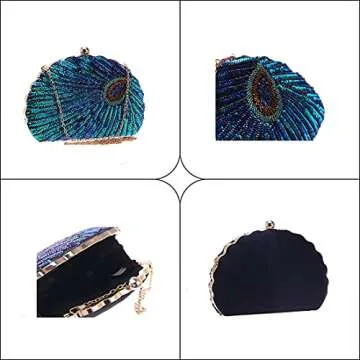 LIFEWISH Luxury Sequins Beaded Evening Bag, Peacock Blue
