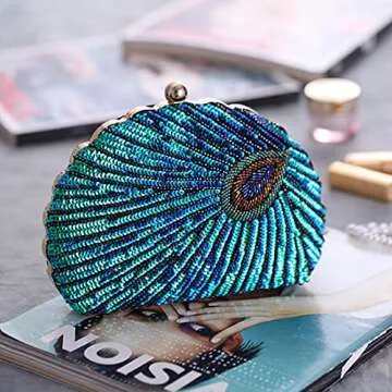 LIFEWISH Luxury Sequins Beaded Evening Bag, Peacock Blue