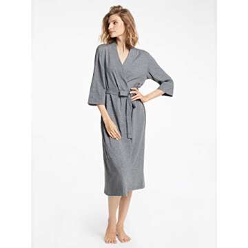 SIORO House Coat Women Robes Cotton Kimono Light Long Bathrobe Soft Knit Lightweight Loungewear Home Hotel Travel Gym V-Neck Sleepwear Steel Gray Large