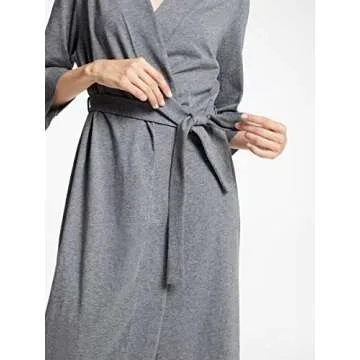 SIORO House Coat Women Robes Cotton Kimono Light Long Bathrobe Soft Knit Lightweight Loungewear Home Hotel Travel Gym V-Neck Sleepwear Steel Gray Large