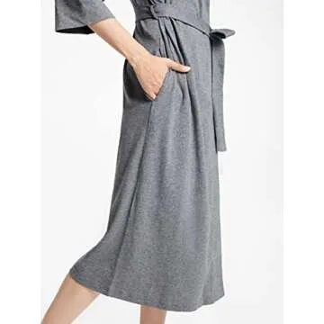 SIORO House Coat Women Robes Cotton Kimono Light Long Bathrobe Soft Knit Lightweight Loungewear Home Hotel Travel Gym V-Neck Sleepwear Steel Gray Large