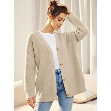 EFAN Womens Open Front Cardigan Sweaters 2025 Oversized Button Sweaters V Neck Loose Cardigans Knit Outwear