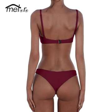 Meioro Bikini Set for Women - Low Waisted Two Piece Swimwear with Push Up Top & Cheeky Bottoms
