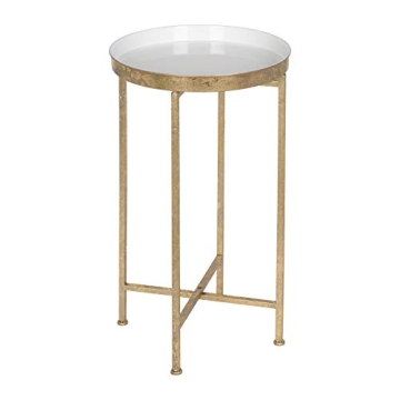 Kate and Laurel Celia Round Metal Foldable Tray Accent Table, White with Gold Base
