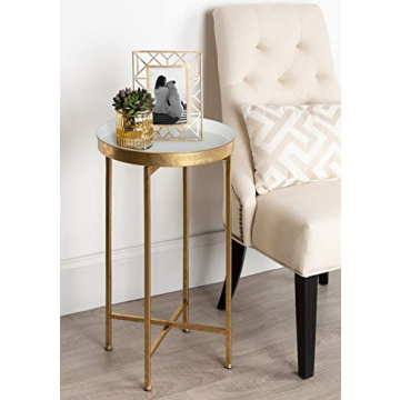 Kate and Laurel Celia Round Metal Foldable Tray Accent Table, White with Gold Base