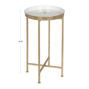 Kate and Laurel Celia Round Metal Foldable Tray Accent Table, White with Gold Base
