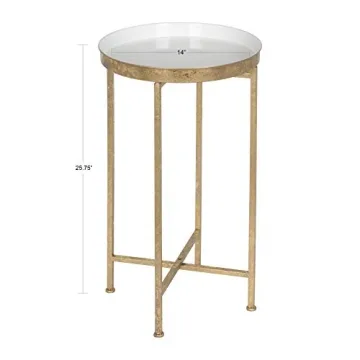 Kate and Laurel Celia Round Metal Foldable Tray Accent Table, White with Gold Base