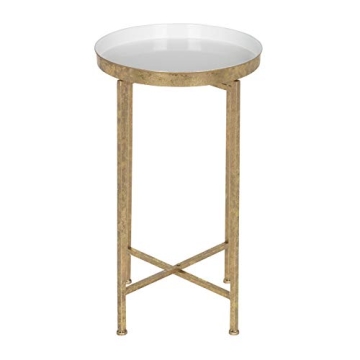 Kate and Laurel Celia Round Metal Foldable Tray Accent Table, White with Gold Base