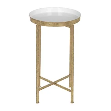 Kate and Laurel Celia Round Metal Foldable Tray Accent Table, White with Gold Base