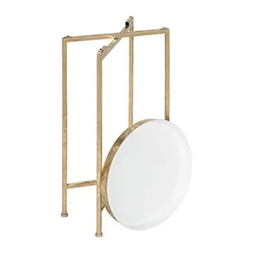 Kate and Laurel Celia Round Metal Foldable Tray Accent Table, White with Gold Base